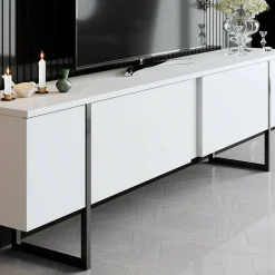 Mobile porta TV Abishia, 180x30h50 cm, Bianco e Nero<Dmora Sale