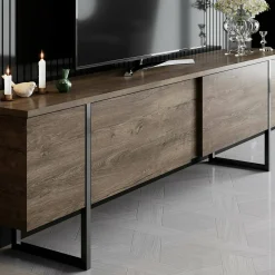 Mobile porta TV Abishia, 180x30h50 cm, Noce e Nero<Dmora Best Sale