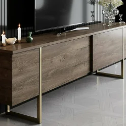 Mobile porta TV Abishia, 180x30h50 cm, Noce e Oro<Dmora Shop