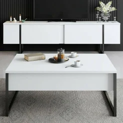 Mobile porta TV Abishia, 180x30h50 cm, Bianco e Nero<Dmora Sale