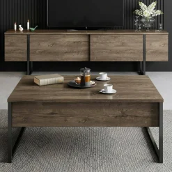 Mobile porta TV Abishia, 180x30h50 cm, Noce e Nero<Dmora Best Sale