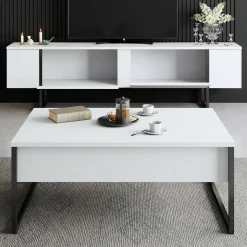 Mobile porta TV Abishia, 180x30h50 cm, Bianco e Nero<Dmora Sale