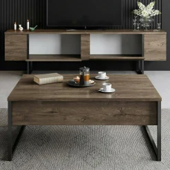 Mobile porta TV Abishia, 180x30h50 cm, Noce e Nero<Dmora Best Sale