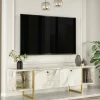 Mobile porta TV Adalberta, 160x40h48 cm, Bianco e Oro<Dmora Best