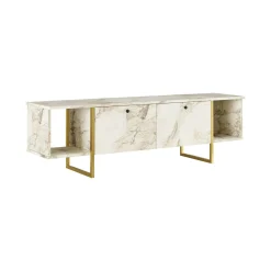 Mobile porta TV Adalberta, 160x40h48 cm, Bianco e Oro<Dmora Best