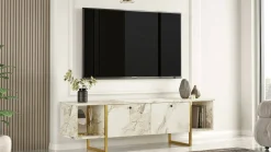 Mobile porta TV Adalberta, 160x40h48 cm, Bianco e Oro<Dmora Best