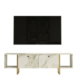 Mobile porta TV Adalberta, 160x40h48 cm, Bianco e Oro<Dmora Best