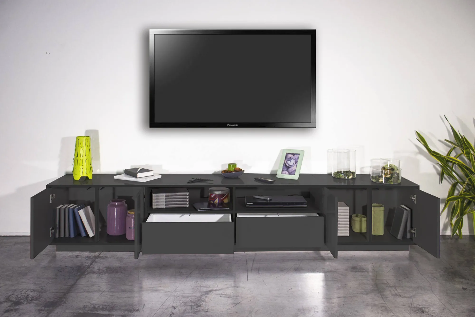 Mobile porta TV Albak, cm 260x41h46,<Dmora Online