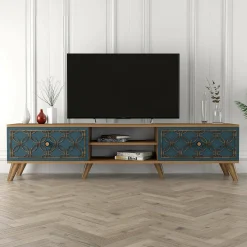 Mobile porta TV Albonese, 180x35 h44 cm, Noce e Blu<Dmora Best Sale
