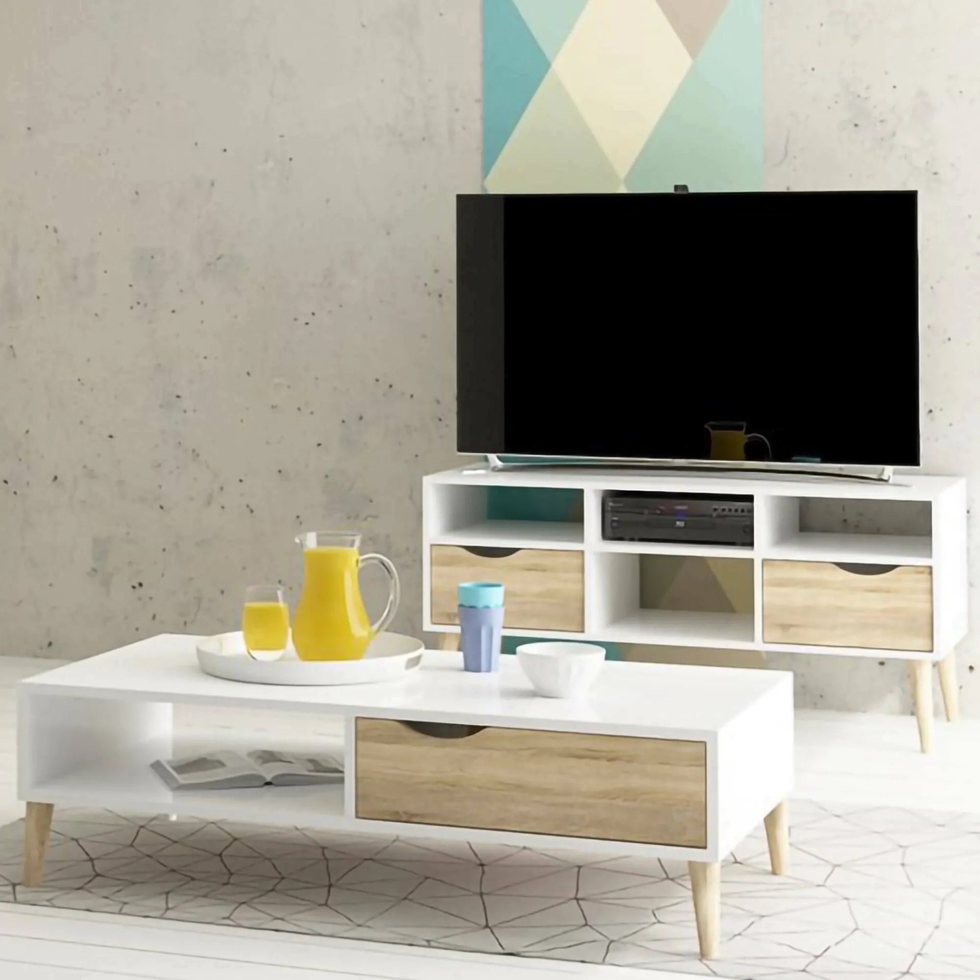 Mobile porta TV Aliani, 117x39 h57 cm, Bianco e Quercia<Dmora Fashion