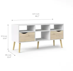 Mobile porta TV Aliani, 117x39 h57 cm, Bianco e Quercia<Dmora Fashion