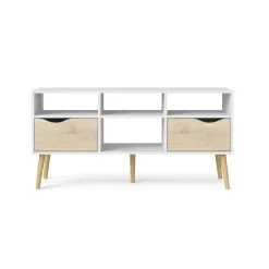 Mobile porta TV Aliani, 117x39 h57 cm, Bianco e Quercia<Dmora Fashion