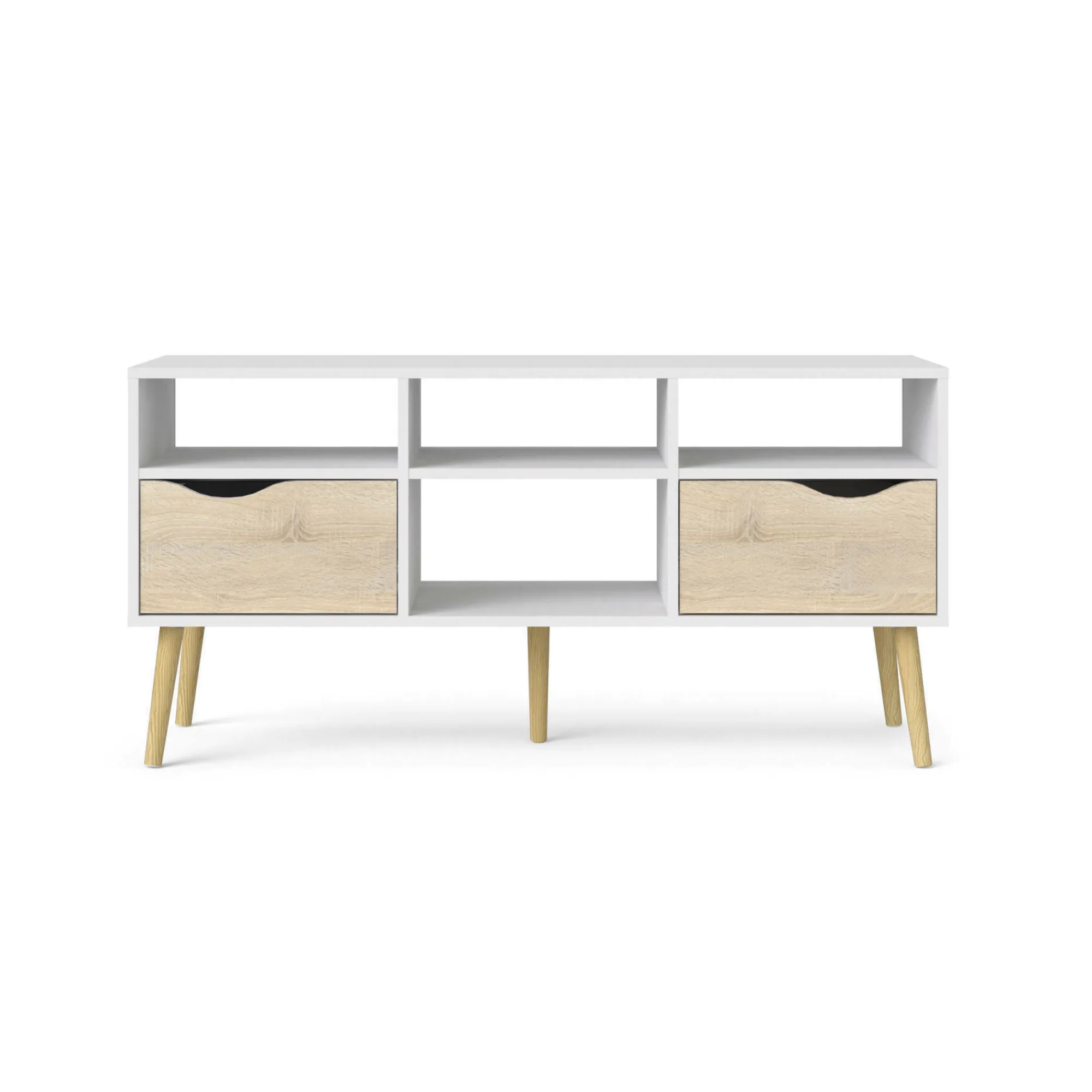 Mobile porta TV Aliani, 117x39 h57 cm, Bianco e Quercia<Dmora Fashion