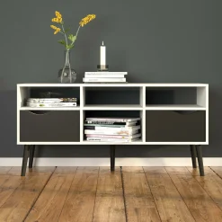Mobile porta TV Aliani, 117x39 h57 cm, Bianco e Nero<Dmora Discount