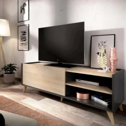 Mobile porta TV Allesia, 155x43h47 cm, Rovere e Antracite<Dmora Cheap