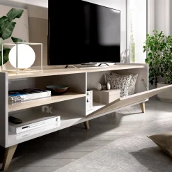 Mobile porta TV Allesia, 155x43h47 cm, Rovere e Bianco<Dmora Hot