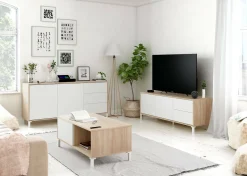 Mobile porta TV Alva, 130x41h47 cm, Rovere e Bianco<Dmora New