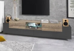 Mobile porta TV Amato, cm 220x40h51, Antracite e Acero<Dmora Outlet