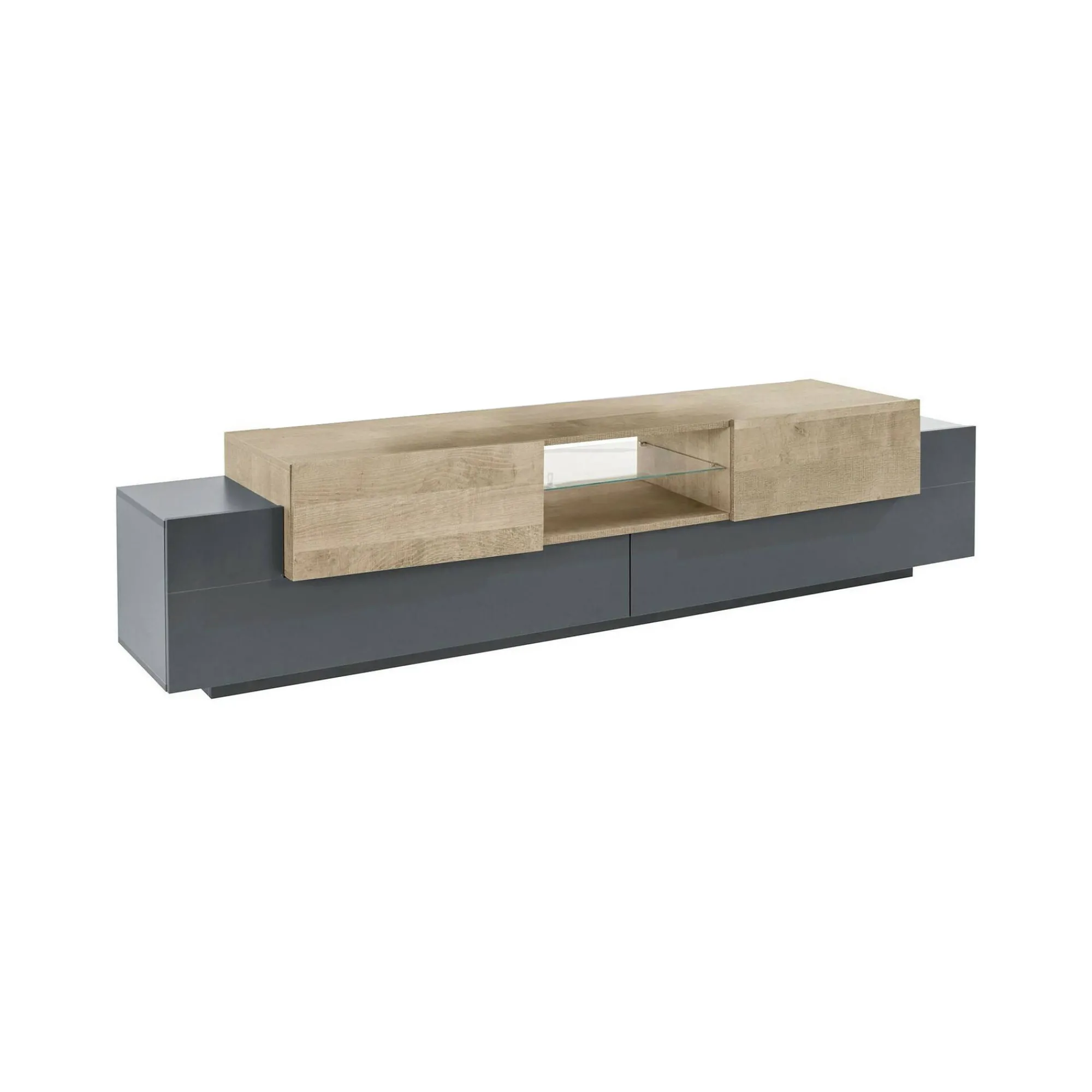 Mobile porta TV Amato, cm 220x40h51, Antracite e Acero<Dmora Outlet