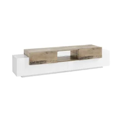 Mobile porta TV Amato, cm 220x45h51, Bianco lucido e Acero<Dmora Clearance