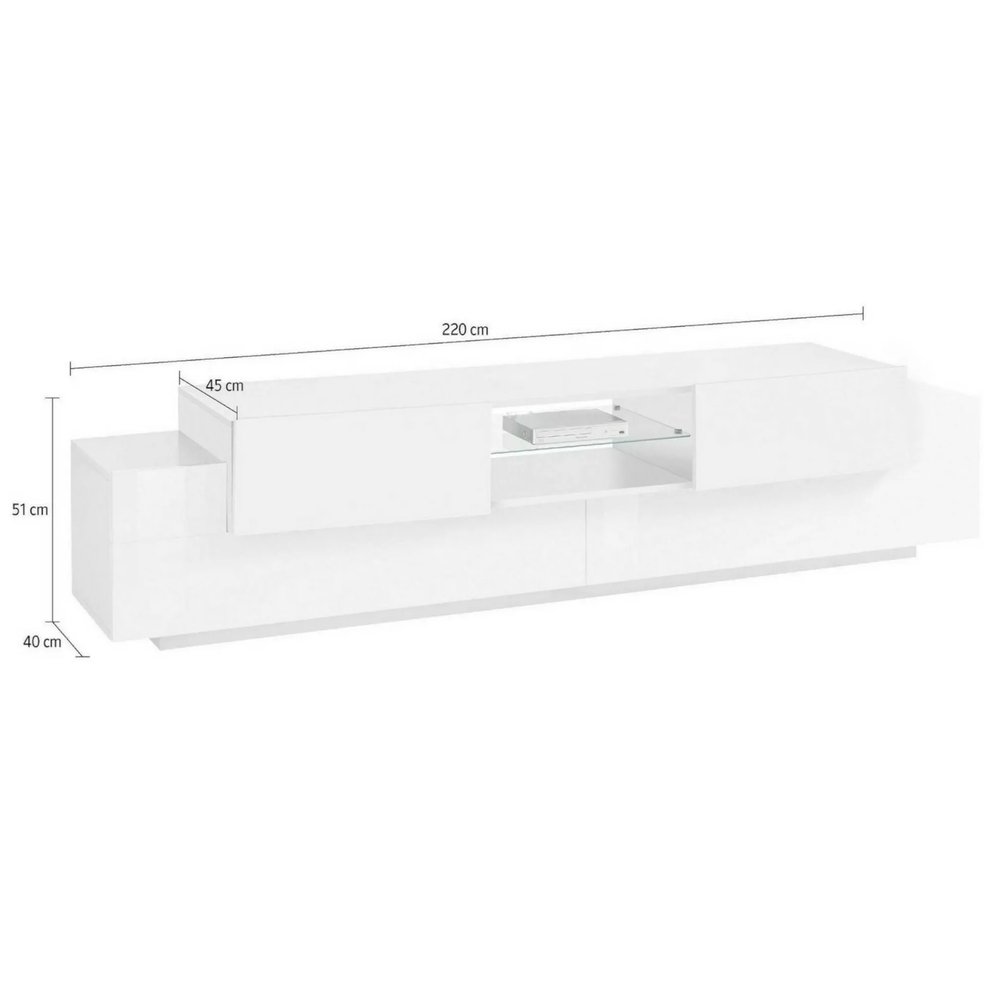 Mobile porta TV Amato, cm 220x40h51,<Dmora Online