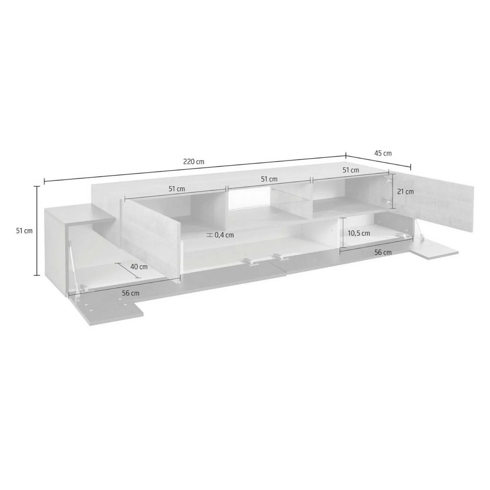 Mobile porta TV Amato, cm 220x40h51, Antracite e Acero<Dmora Outlet