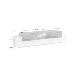 Mobile porta TV Amato, cm 220x45h51, Bianco lucido e Acero<Dmora Clearance