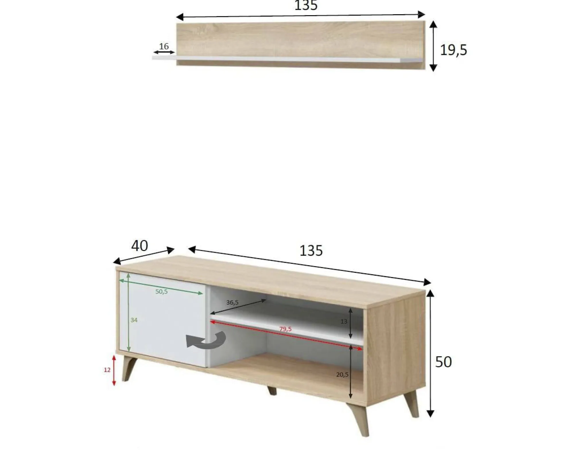 Mobile porta TV Amerino, 135x40h50 cm,<Dmora Cheap