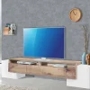Mobile porta TV Amis, cm 210x45h45, Bianco lucido e Acero<Dmora Clearance