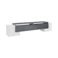 Mobile porta TV Amis, cm 210x45h45, Bianco lucido e Ardesia<Dmora Discount