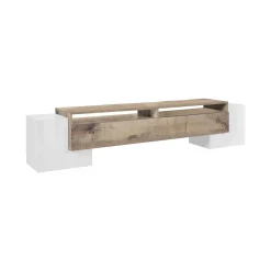 Mobile porta TV Amis, cm 210x45h45, Bianco lucido e Acero<Dmora Clearance