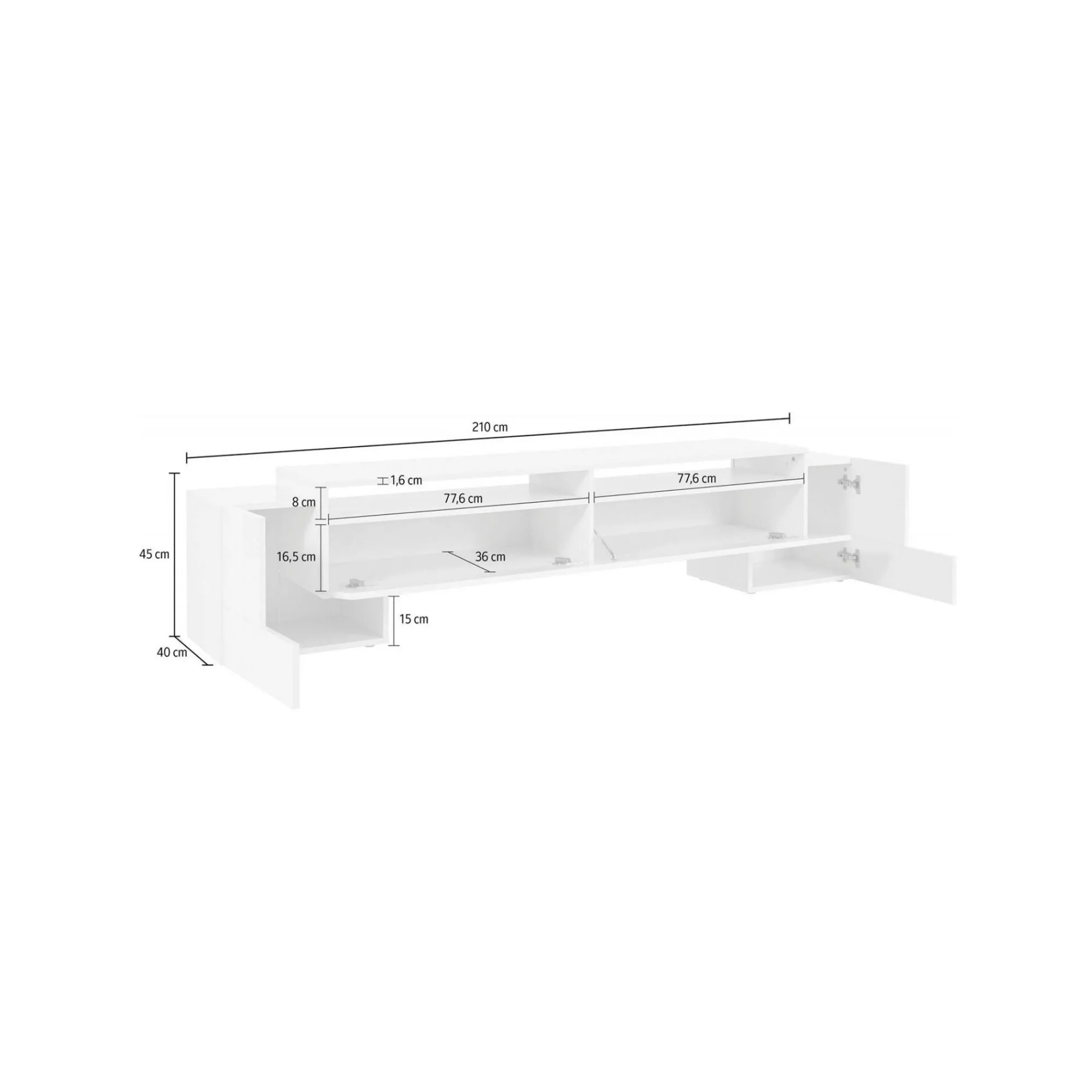 Mobile porta TV Amis, cm 210x45h45, Bianco lucido e Ardesia<Dmora Discount