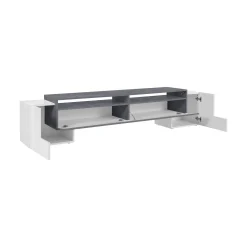 Mobile porta TV Amis, cm 210x45h45, Bianco lucido e Ardesia<Dmora Discount