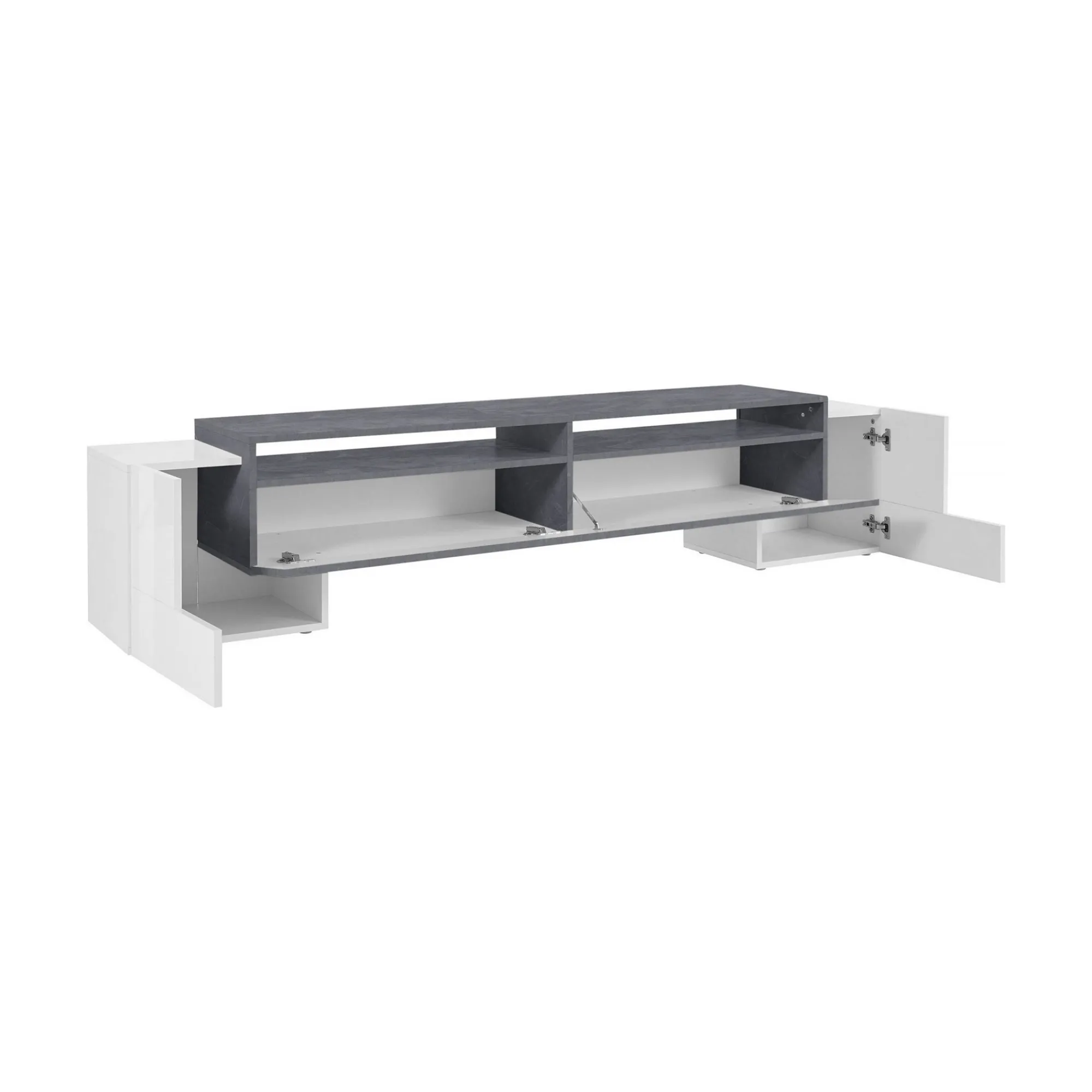 Mobile porta TV Amis, cm 210x45h45, Bianco lucido e Ardesia<Dmora Discount