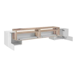 Mobile porta TV Amis, cm 210x45h45, Bianco lucido e Acero<Dmora Clearance