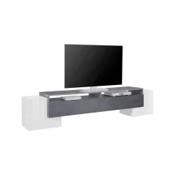 Mobile porta TV Amis, cm 210x45h45, Bianco lucido e Ardesia<Dmora Discount