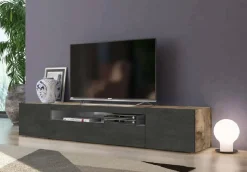 Mobile porta TV Amore, cm 200x40h37, Acero e Ardesia<Dmora Sale