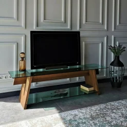Mobile porta TV Amorosi, 158x40h45 cm, Noce e Verde<Dmora Hot