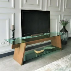 Mobile porta TV Amorosi, 158x40h45 cm, Noce e Verde<Dmora Hot