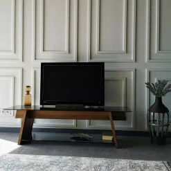 Mobile porta TV Amorosi, 158x40h45 cm, Noce e Nero<Dmora Clearance