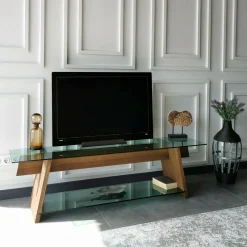 Mobile porta TV Amorosi, 158x40h45 cm, Noce e Verde<Dmora Hot
