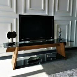 Mobile porta TV Amorosi, 158x40h45 cm, Noce e Nero<Dmora Clearance
