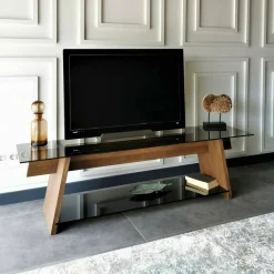 Mobile porta TV Amorosi, 158x40h45 cm, Noce e Nero<Dmora Clearance