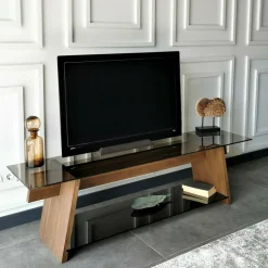 Mobile porta TV Amorosi, 158x40h45 cm, Noce e Nero<Dmora Clearance