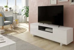 Mobile porta TV Andalusia, 150x41h46 cm, Bianco lucido e Grigio cenere<Dmora Shop