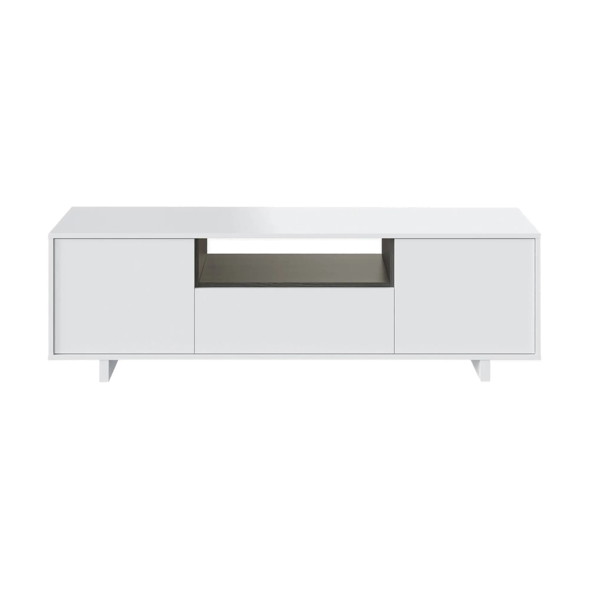 Mobile porta TV Andalusia, 150x41h46 cm, Bianco lucido e Grigio cenere<Dmora Shop