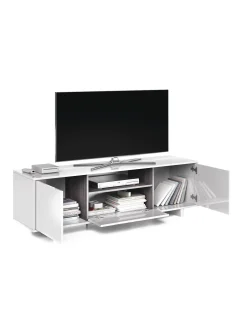 Mobile porta TV Andalusia, 150x41h46 cm, Bianco lucido e Grigio cenere<Dmora Shop