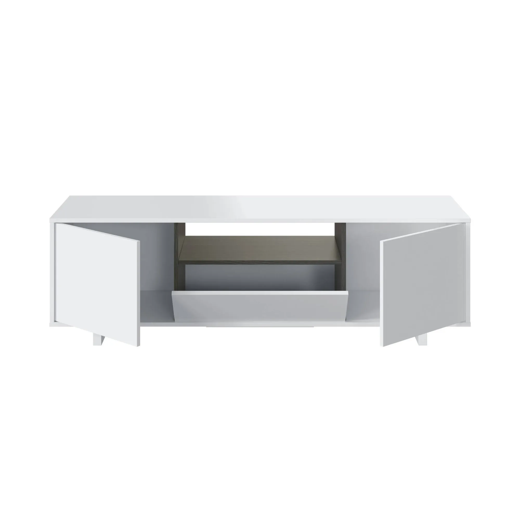 Mobile porta TV Andalusia, 150x41h46 cm, Bianco lucido e Grigio cenere<Dmora Shop