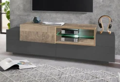 Mobile porta TV Andris, cm 160x45h51, Antracite e Acero<Dmora Best Sale
