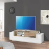 Mobile porta TV Andris, cm 160x45h51, Bianco lucido e Acero<Dmora Hot
